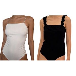 White and Black Square Neck Bodysuits